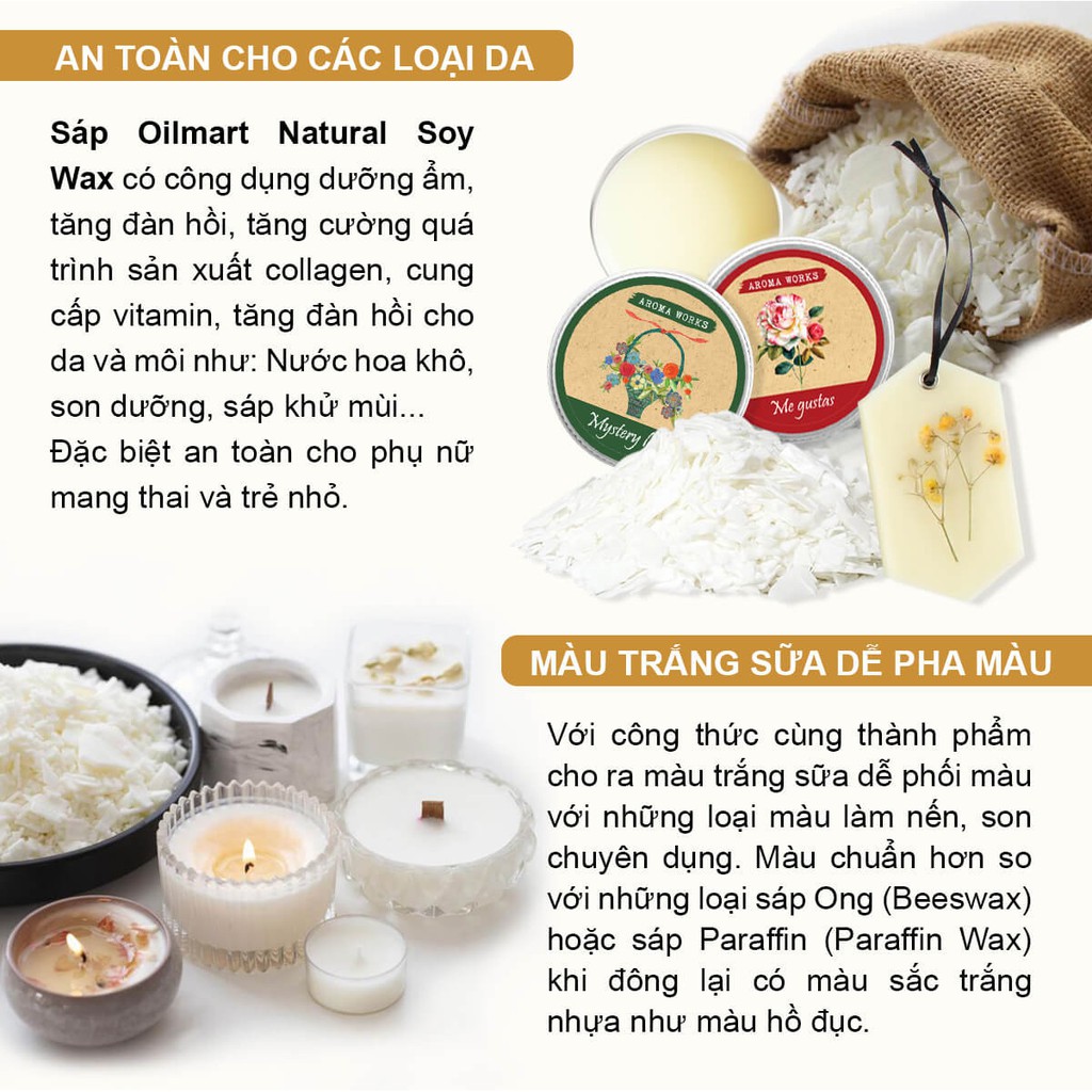 Sáp Đậu Nành Làm Nến Thơm Oilmart Natural Soy Wax