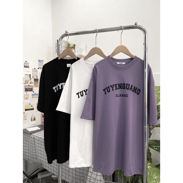 Áo thun tay lỡ tỉnh tuyên quang kèm ảnh thật gó 3 màu đen/trắng/tím