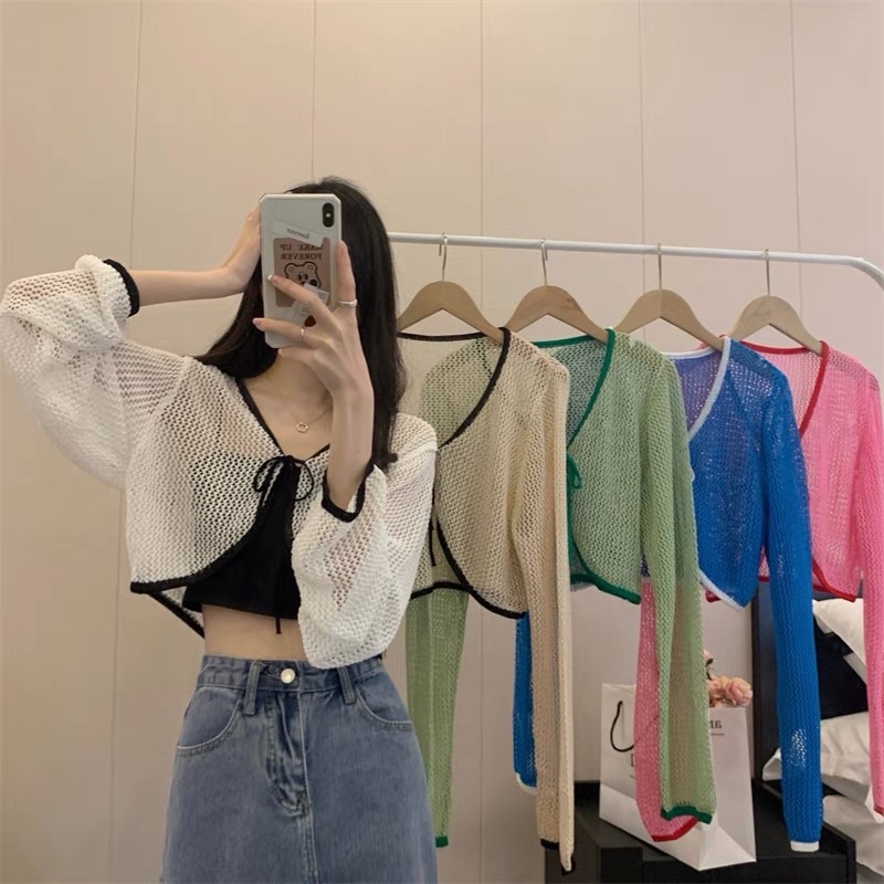 Áo Khoác Len Lưới Dây Buộc Cực Xinh