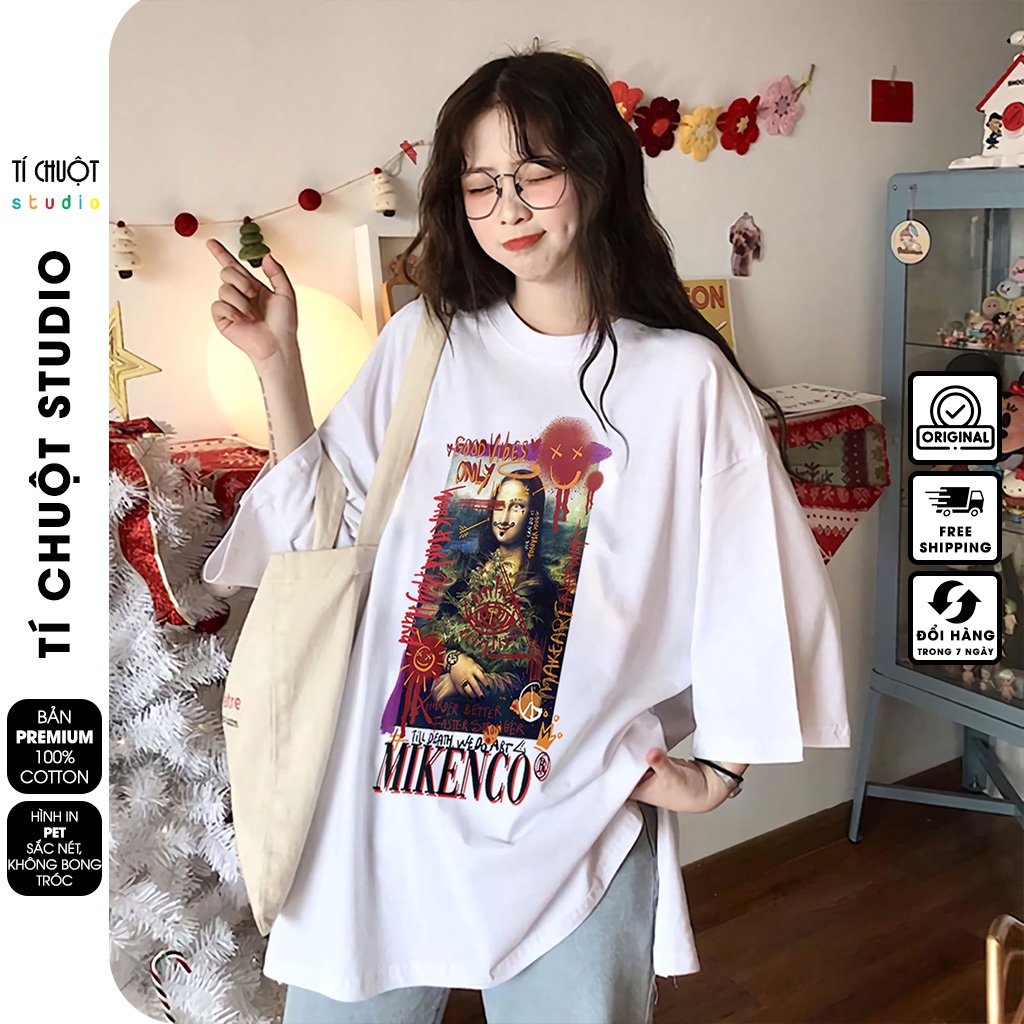 Áo thun Mikenco Monalisa nam nữ in hình 5D, áo phông unisex mikenco tay lỡ - Tí Chuột Studio