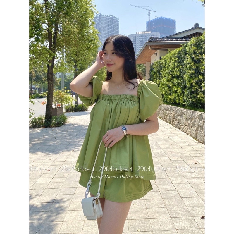 Set Đồ Nữ, Bộ Đồ Áo Nữ Trễ Vai Dáng Bồng Bềnh Chất Đũi Siêu Xinh | BigBuy360 - bigbuy360.vn