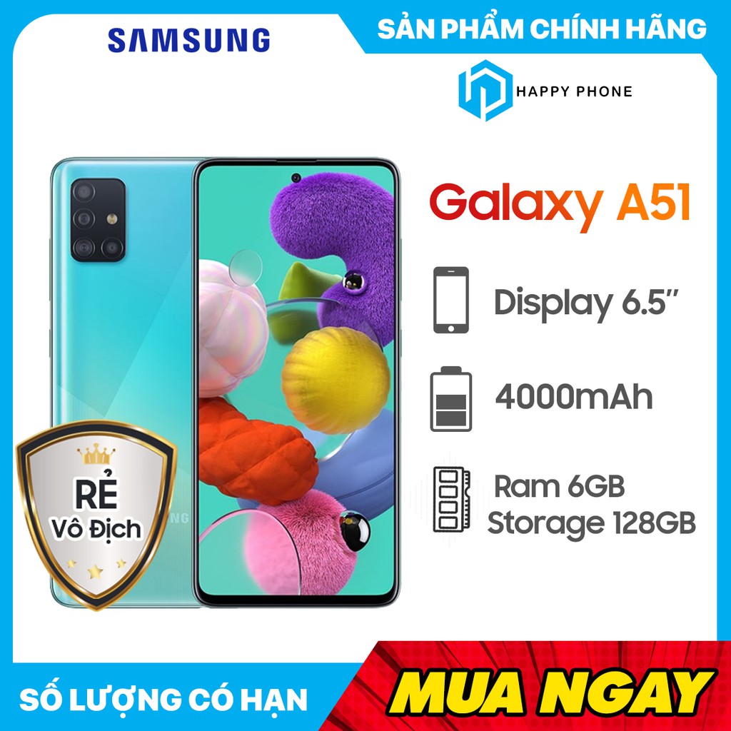 Điện Thoại Samsung Galaxy A51 128GB | Hàng chính hãng | Mới 100%, Nguyên seal | Bảo hành 12 tháng