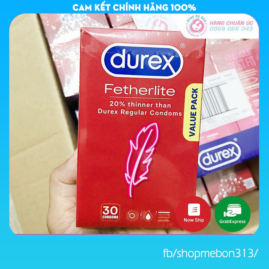 [CHUẨN AIR] Bao cao su siêu mỏng Durex Fetherlite - Hộp 30 chiếc (HÀNG ÚC CHUẨN - Date mới nhất 2025) Chính Hãng