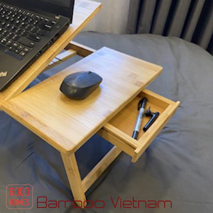 Bàn laptop gỗ tre - bàn gấp để laptop trên giường - bàn laptop tre có ngăn kéo [TABLIX-01]