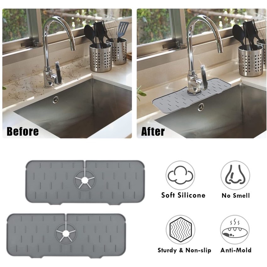 Tấm Silicone Gắn Vòi Nước Bồn Rửa Chén Thấm Hút Tốt Tiện Dụng Cho Nhà Bếp/Phòng Tắm