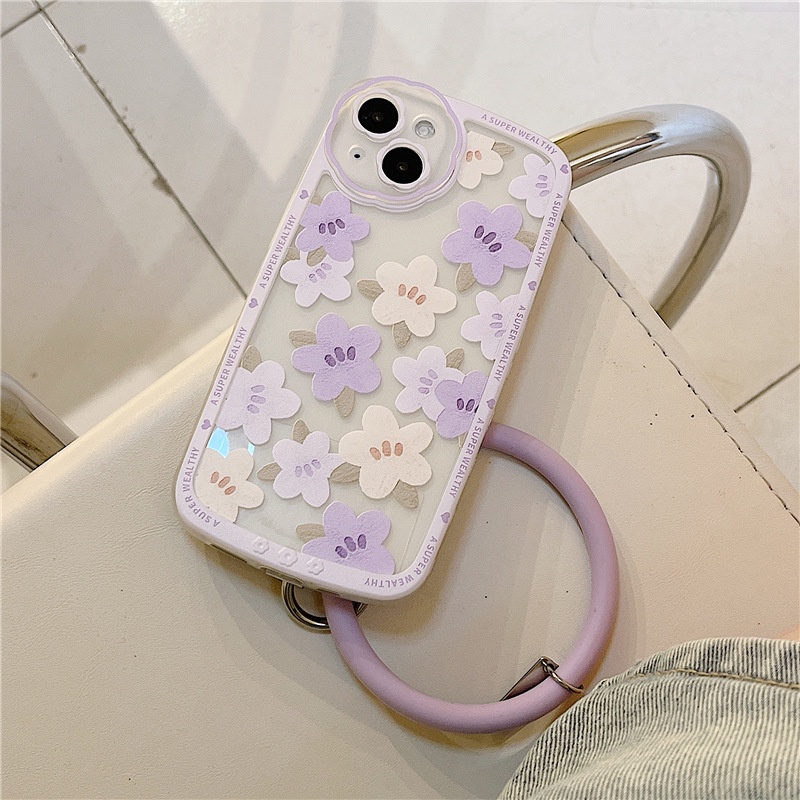 Ốp Điện Thoại Silicon In Họa Tiết Hoa Kèm Dây Đeo Cho Iphone 13 12Promax 11 / 7 / 8PLUS