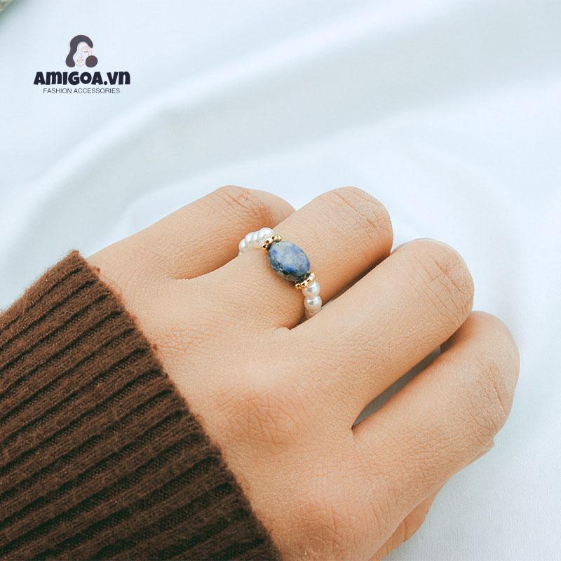 Nhẫn Đính Ngọc Trai Nhân Tạo Cá Tính Dành Cho Nữ