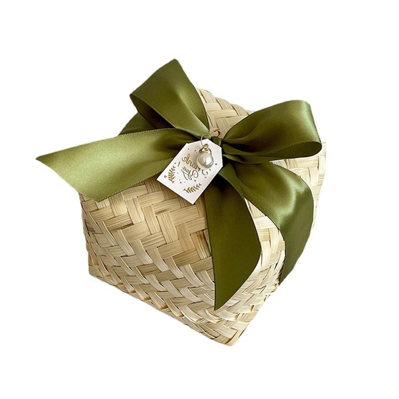 Giỏ Đan Tre Thủ Công Có Nắp Đậy Đựng Kẹo Cưới