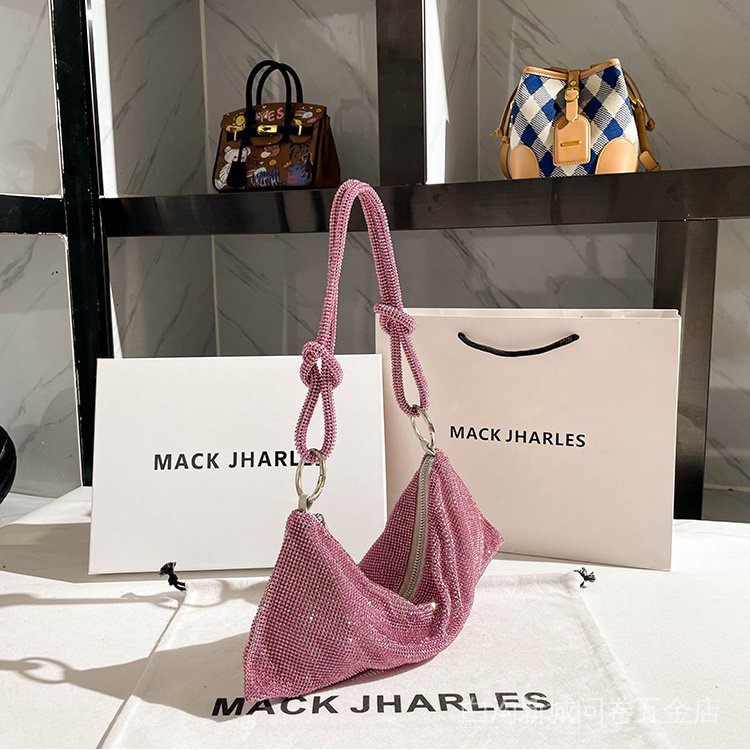 Túi Kẹp Nách Đính Đá Màu Hồng MACK JHARLES Niche Phong Cách Mới Phổ Biến Cho Nữ