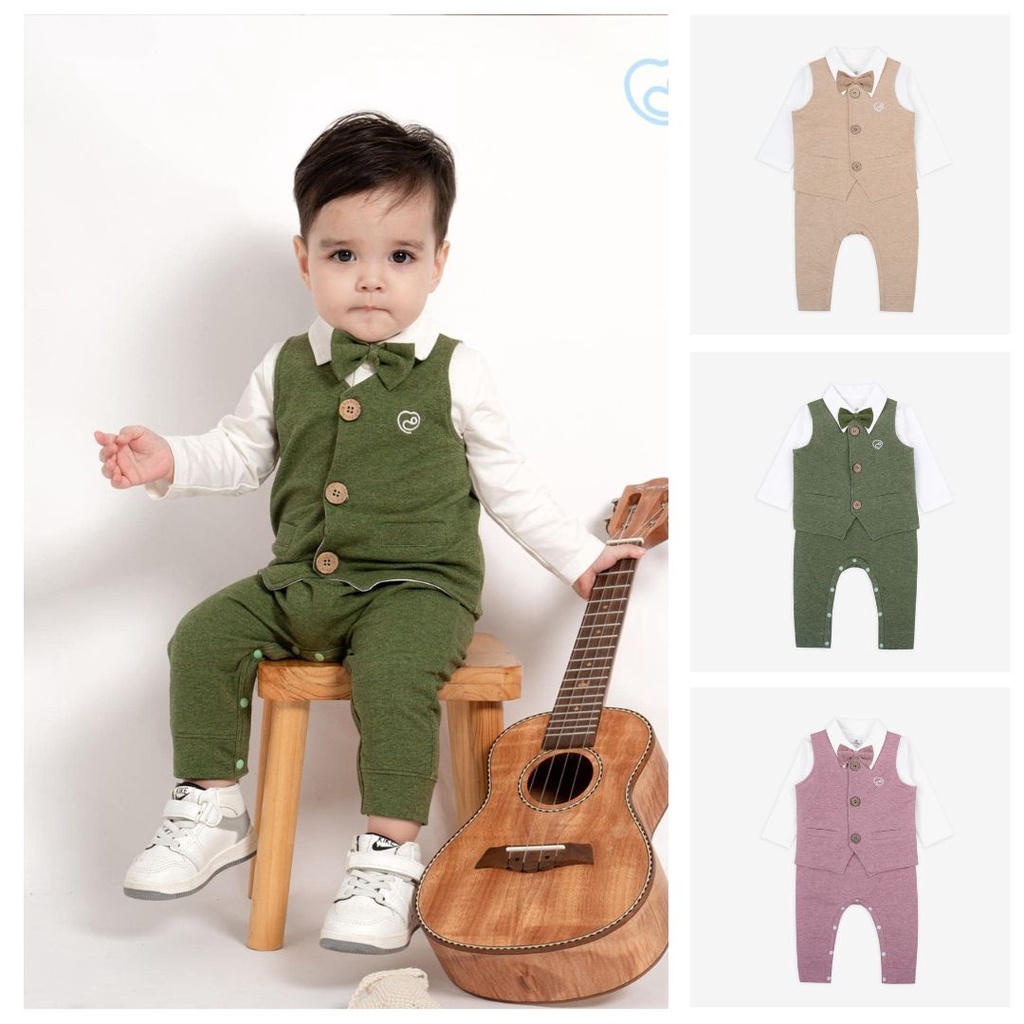 Body dài polo kèm vest cho bé trai, set đồ hoàng tử bé trai BU Baby
