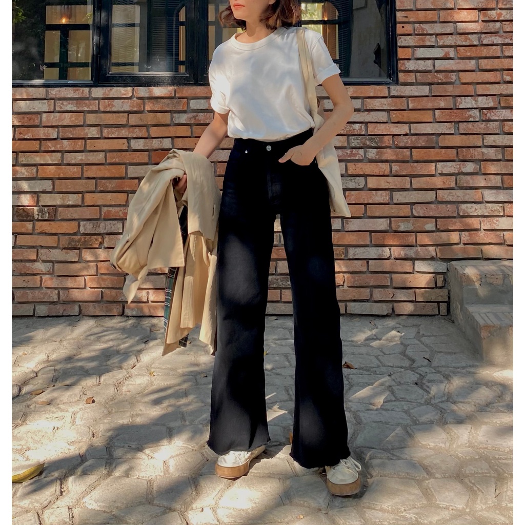 TheBlueTshirt - Quần Jeans Ống Rộng Màu Đen - City Wide Leg Jeans - Midnight Black