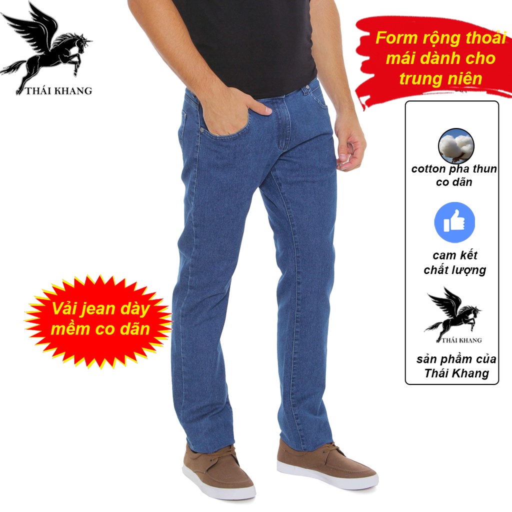Quần jean nam CO GIÃN chất bò ống suông trung niên rộng rãi thoải mái loại quần jean ống đứng QJEAN22 Đẹp