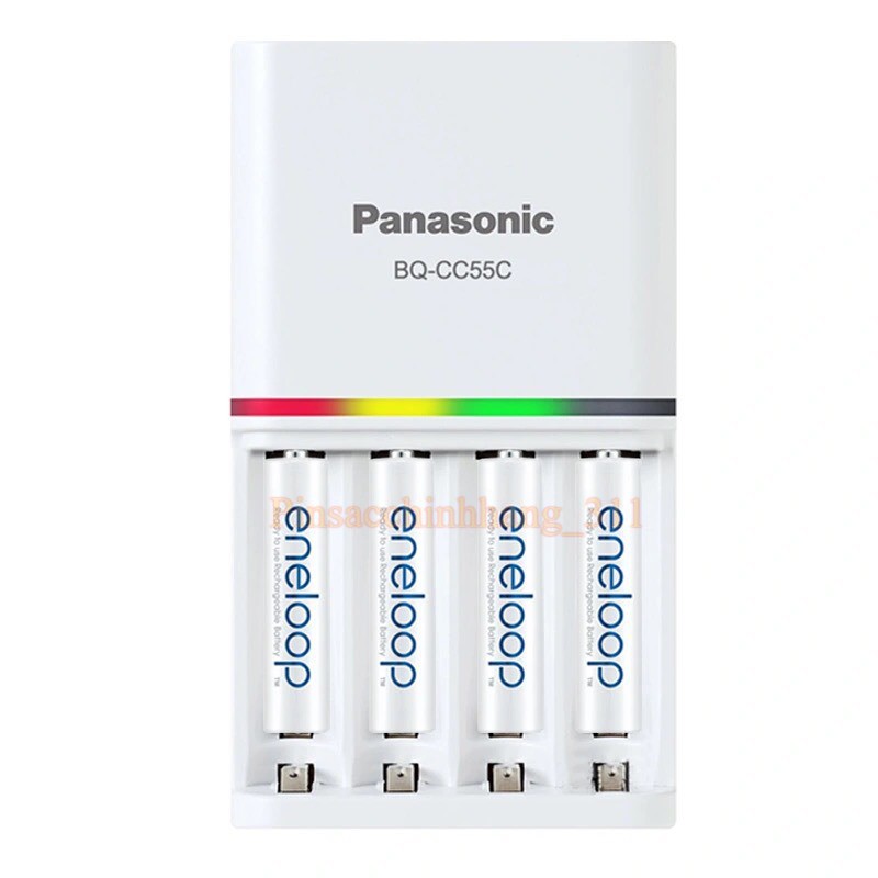 Bộ sạc pin AA, AAA nhanh , tự ngắt Panasonic Eneloop BQ-CC55C kèm 4 pin sạc AAA 800mAh, Tặng kèm hộp đựng pin eneloop