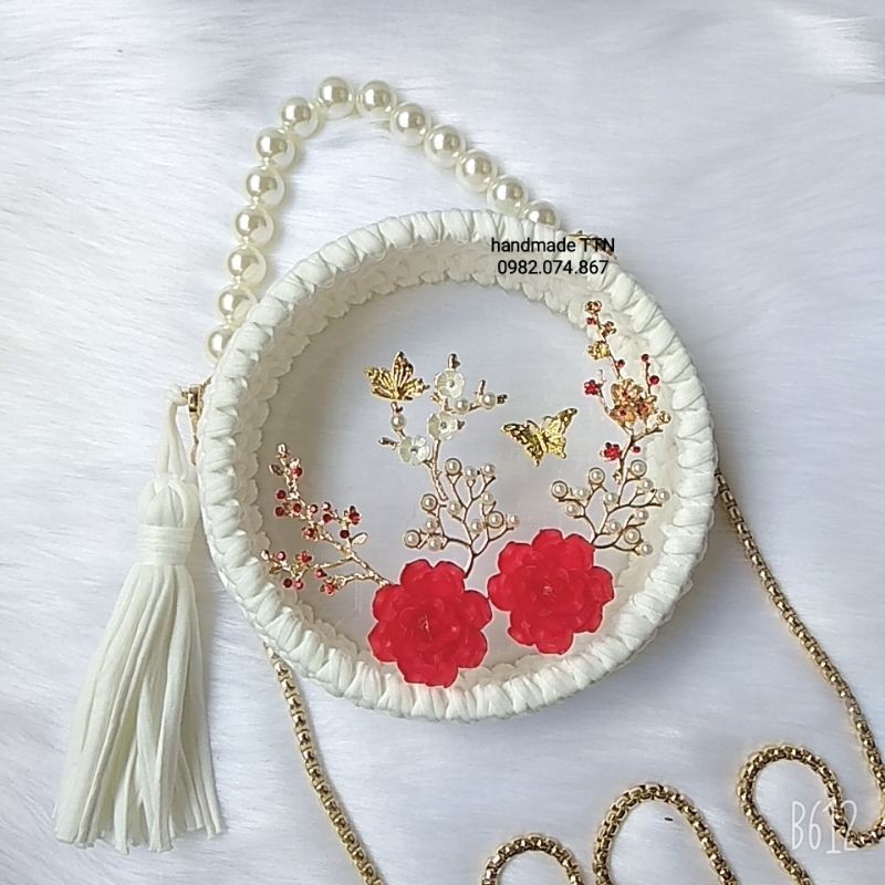 (Túi đã đan) Túi đeo chéo tròn trong suốt handmade