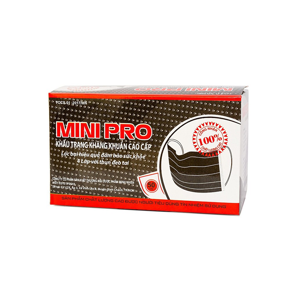 Khẩu Trang Kháng Khuẩn Cao Cấp Mini Pro Đen 4 Lớp 50 Cái