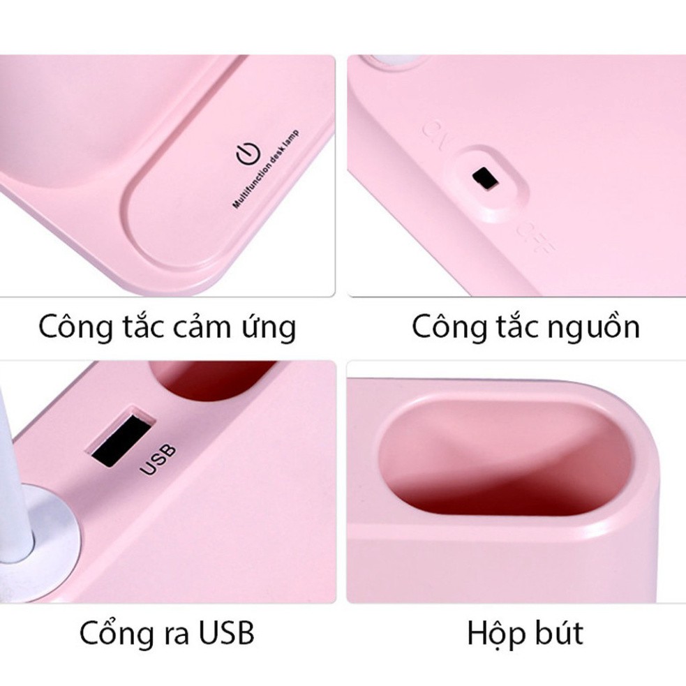 [Free Ship] ĐÈN HỌC TÍCH ĐIỆN CÓ CỔNG USB, CÓ ỐNG CẮM BÚT VÀ GIÁ ĐỠ ĐIỆN THOẠI, ĐÈN HỌC LED CHỐNG CẬN ĐA NĂNG 5 IN 1