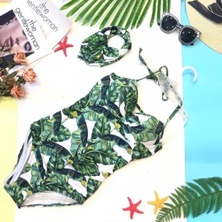 Bikini đồ bơi đi biển xanh lá kèm turban [ ẢNH THẬT]