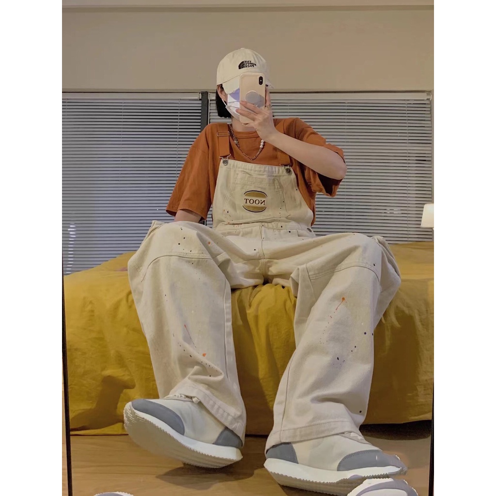 Quần Yếm Họa Tiết Vẩy Sơn Hai Màu Phong Cách Bụi Bặm Đường Phố Năm 2022