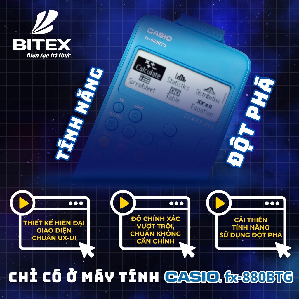 Máy Tính CASIO FX-880BTG , Phiên bản cải tiến , Cầm Tay , bỏ túi , đi học , bảo hành 7 năm , longtime