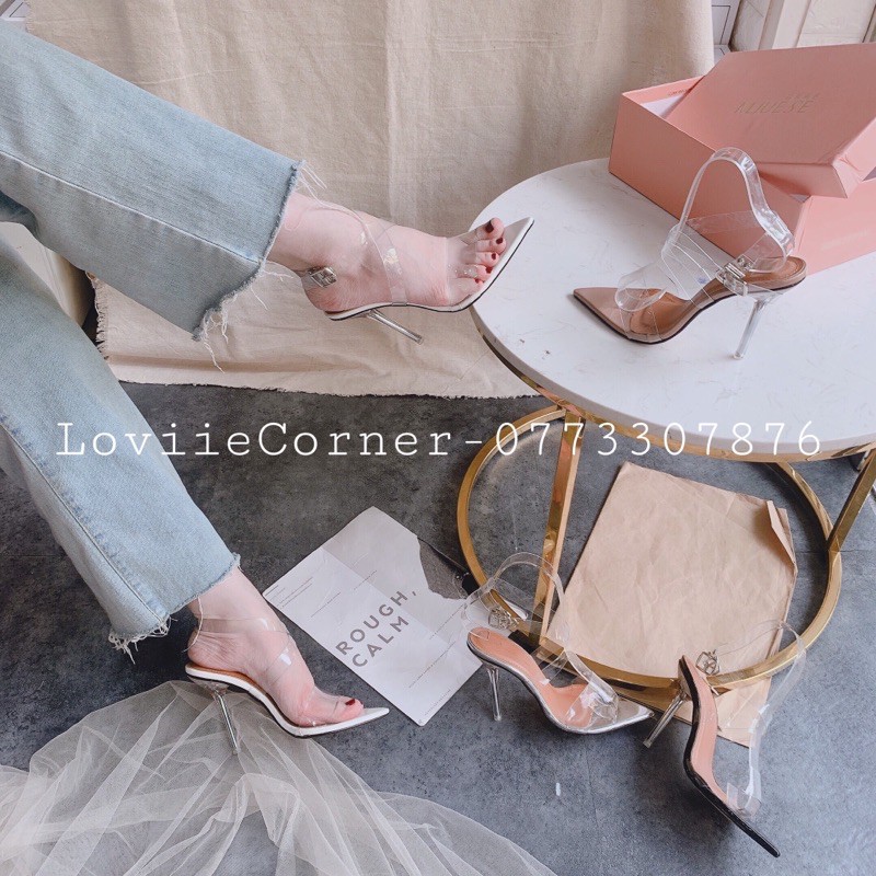 LOVIIECORNER - GIÀY SANDAL CAO GÓT QUAI TRONG 9 PHÂN - SANDAL CAO GÓT MŨI NHỌN GÓT NHỌN 9CM QUAI MẢNH 9P G201101