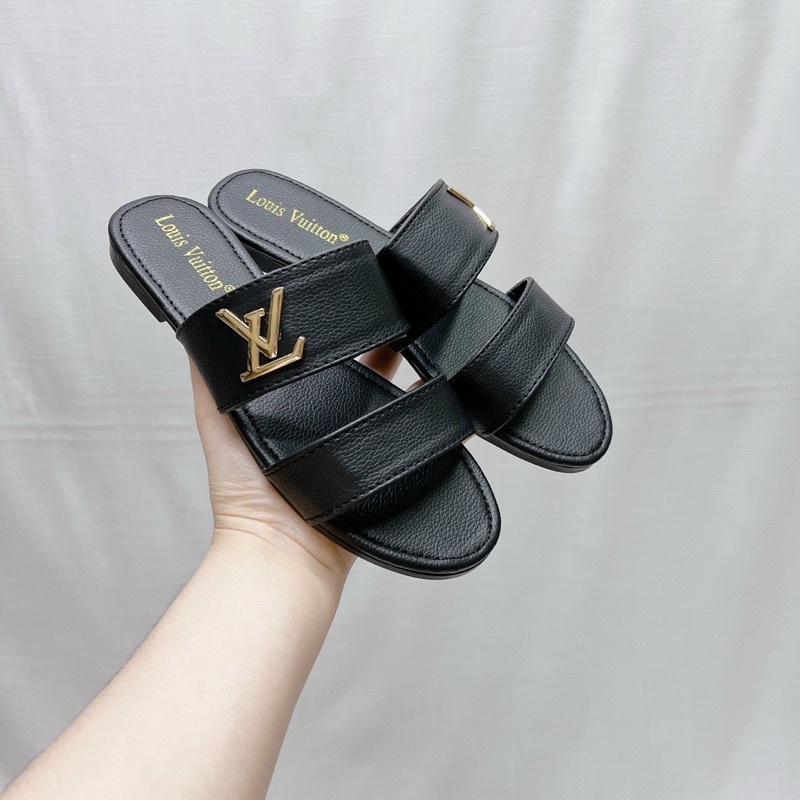 Dép lê nữ 2 quai ngang da lì cao cấp