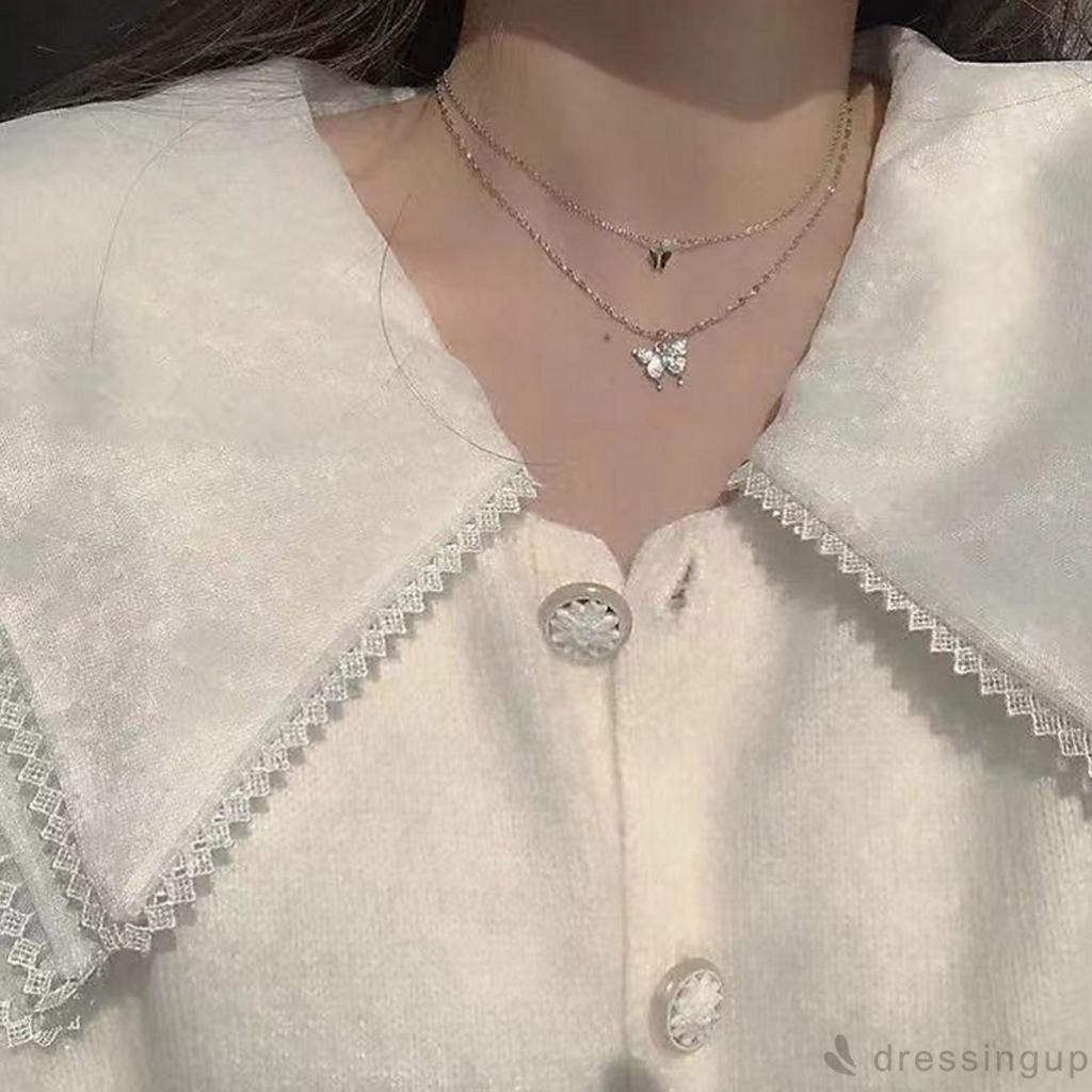 Dây chuyền hai lớp mặt hình bướm đính đá thời trang cho nữ