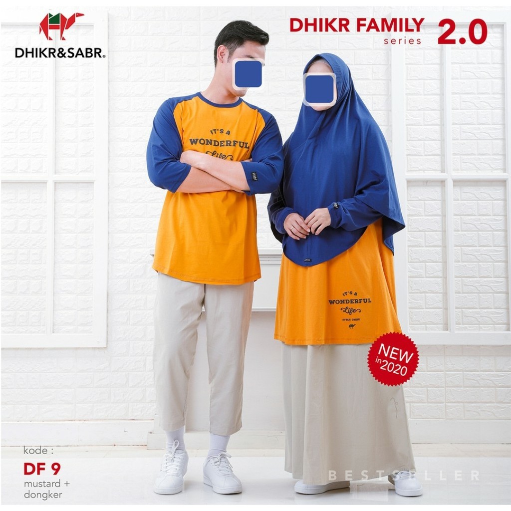 Áo Thun Gia Đình Dhikr & Sabr Saarimbit In Mustard-Navy Df 9