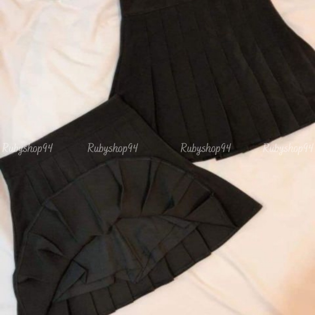 Chân váy tennis xếp ly lưng cao màu nâu đen trắng đẹp, Chân váy ngắn chữ A xếp li công sở Rubyshop94