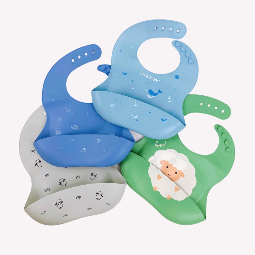 Yếm Silicone, Yếm Ăn Dặm Silicon Có Máng Cho Bé