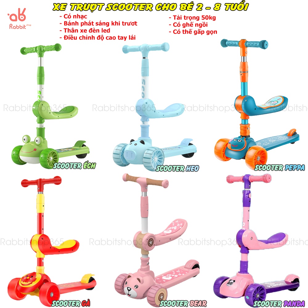 Xe trượt scooter gấp gọn đa năng có nhạc bánh phát sáng cho bé từ 2 đến 8 tuổi [XSCTNHAC]