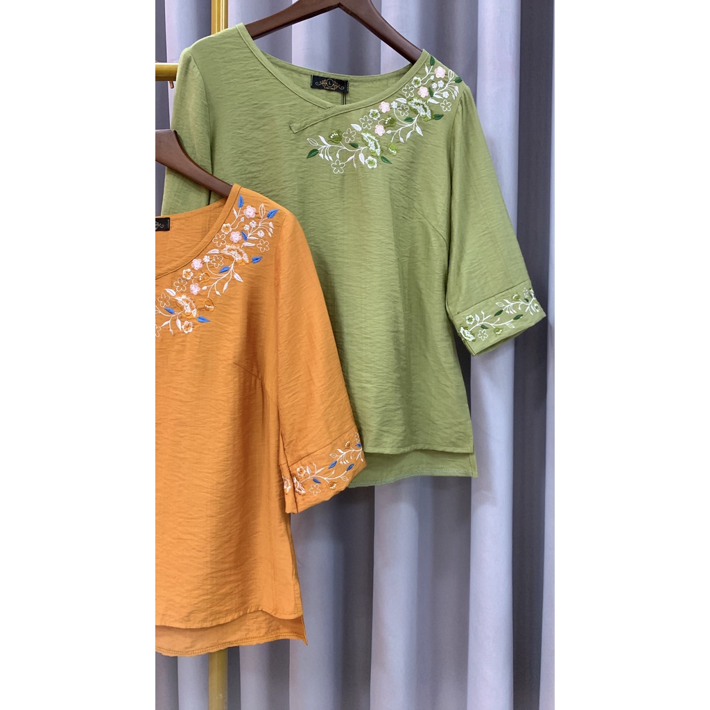 Áo linen thêu chéo Ladyshop thời trang trung niên cao cấp TK964