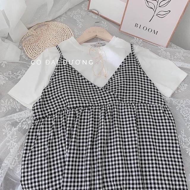 Sét baby doll kẻ + áo trắng HSB865