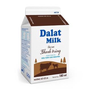 Sữa thanh trùng hương socola Dalat Milk hộp 180ml( Chỉ giao khu vực TpHCM)