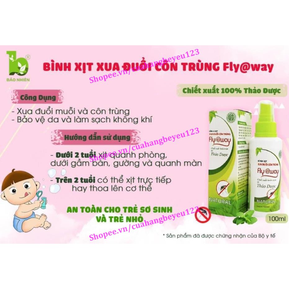 100ml - Bình xịt muỗi thảo dược Fly@way - Bảo Nhiên (Việt Nam)