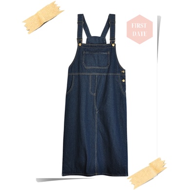 Váy yếm dài Yếm váy Yếm bò dáng dài FIRST DATE màu xanh đậm denim Yếm jean nữ hiện đại năng động | BigBuy360 - bigbuy360.vn