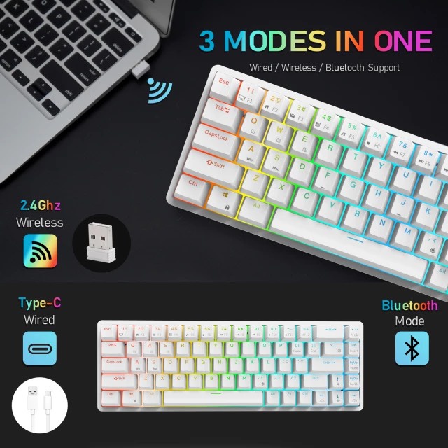 HOTSWAP RK G68 RGB - Bàn phím cơ không dây Royal Kludge RK G68 RGB Bluetooth 5.0 và Wireless 2.4G
