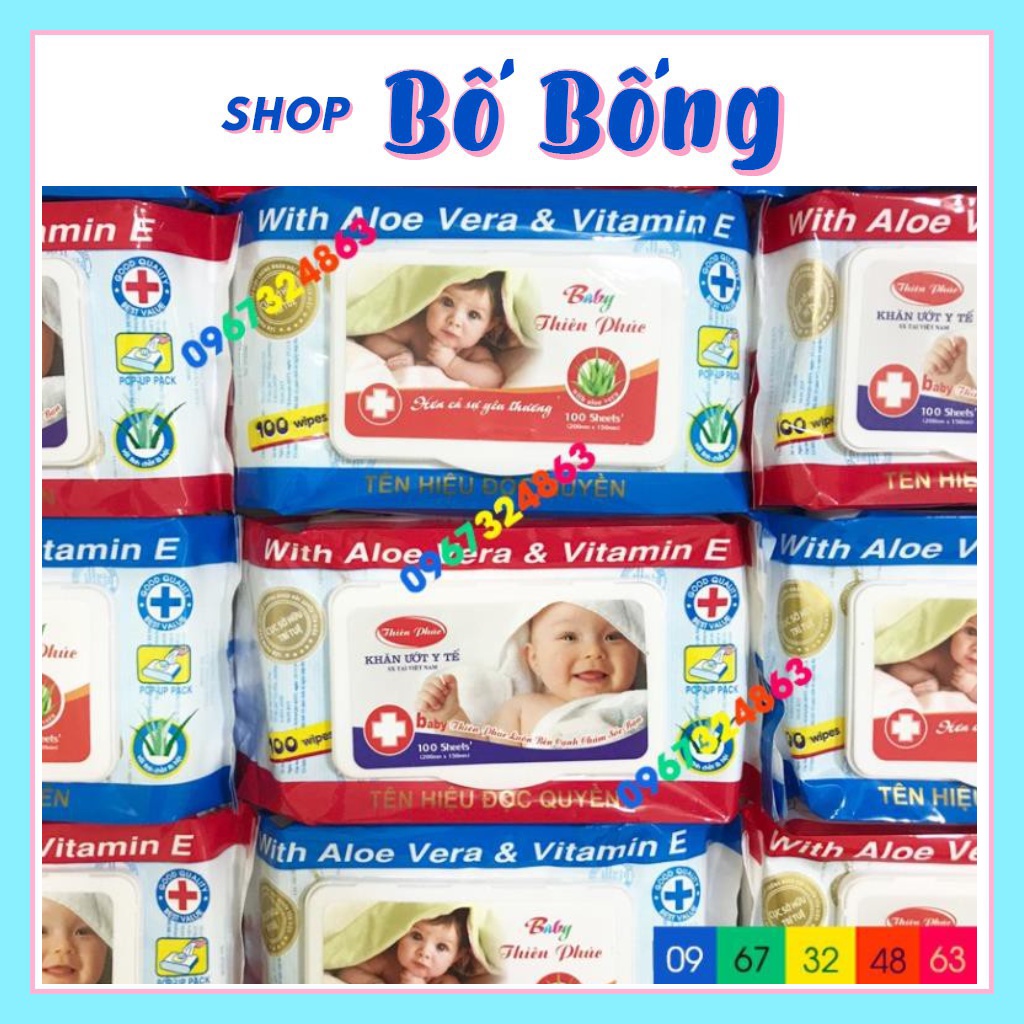 Khăn ướt Baby Thiên Phúc 100 tờ không mùi chính hãng shop bố bống