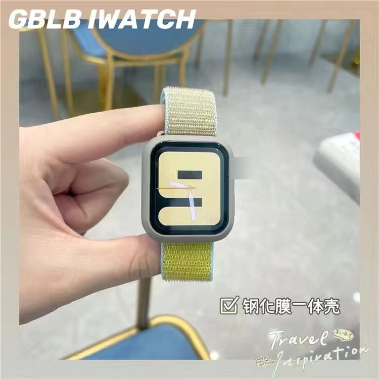 Kính Dây Đồng Hồ + Ốp Bảo Vệ Bằng Nylon Dành Cho Apple watch series 7 45mm 41mm correa 38mm 42mm iWatch 6 SE 5 4 3 40mm 44mm