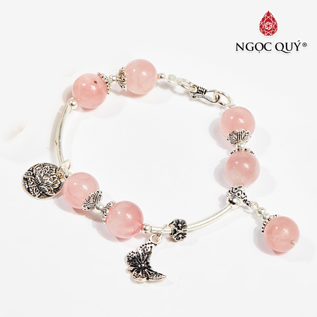 Vòng tay TA hồng charm sen bạc - Ngọc Quý