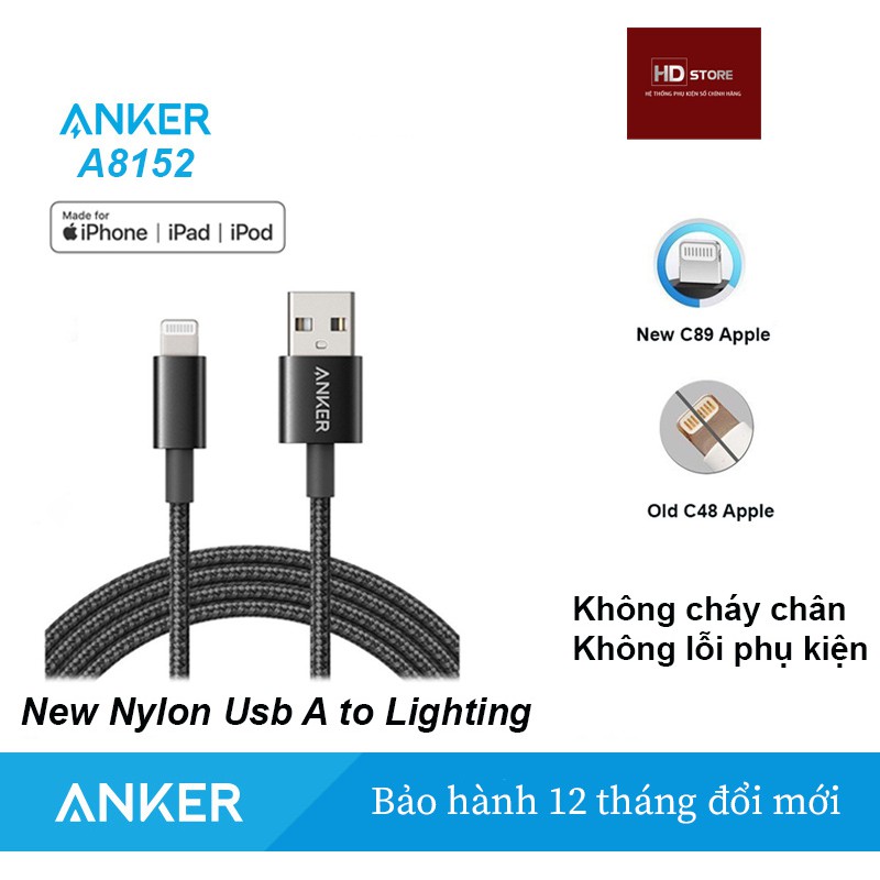 Bộ sạc cáp 12W ANKER - Sạc PowerPort 12W Mini Mã A2620 + Cáp dù Chip C89 Apple Usb A to Lighting Iphone Mã A8152