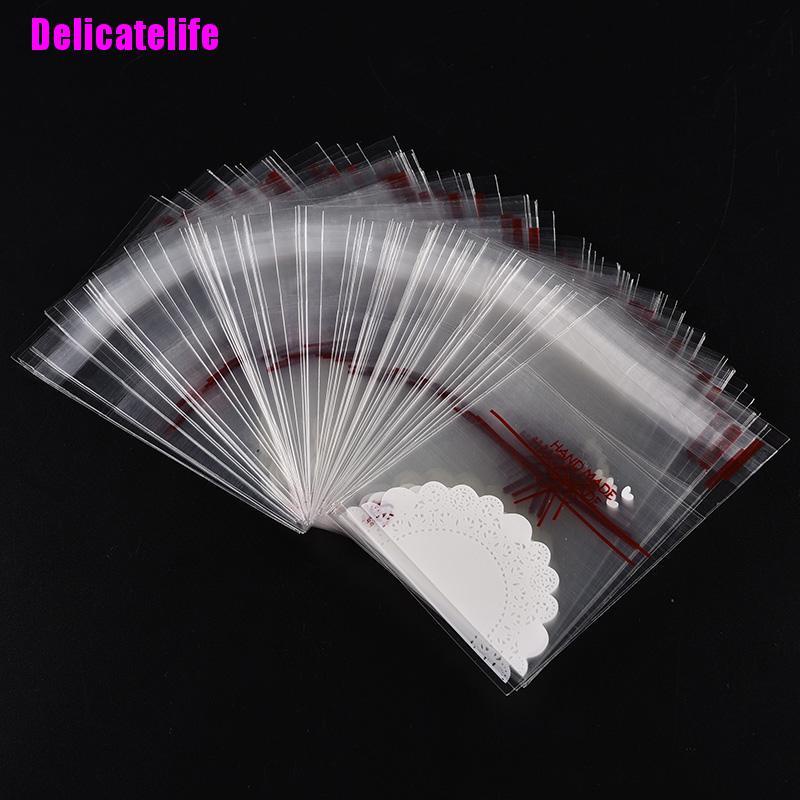 Set 100 túi bóng kính phối ren màu trắng đựng bánh kẹo tiện dụng