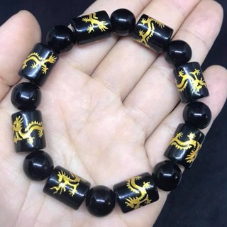 VÒNG TAY ĐÁ NÚI LỬA ĐEN CHẠM RỒNG 12LY