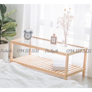 Bàn trà kính - bàn trà gỗ kết hợp mặt kính 80cm - nội thất hàn quốc