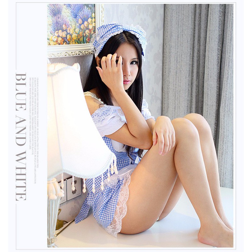 Bộ đồ ngủ cosplay sexy nội trợ kèm băng đô cài đầu và quần chip