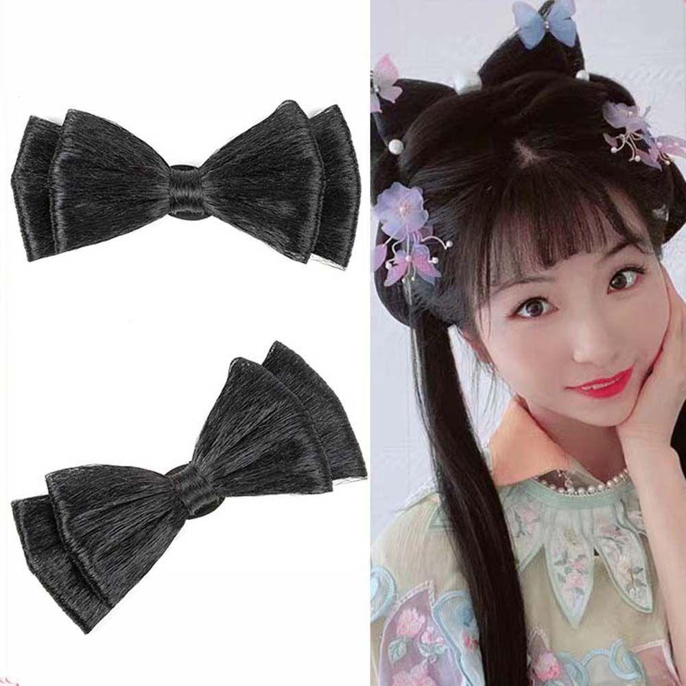 Búi Tóc Giả Màu Đen Đính Nơ Phong Cách Hanfu Cổ Điển