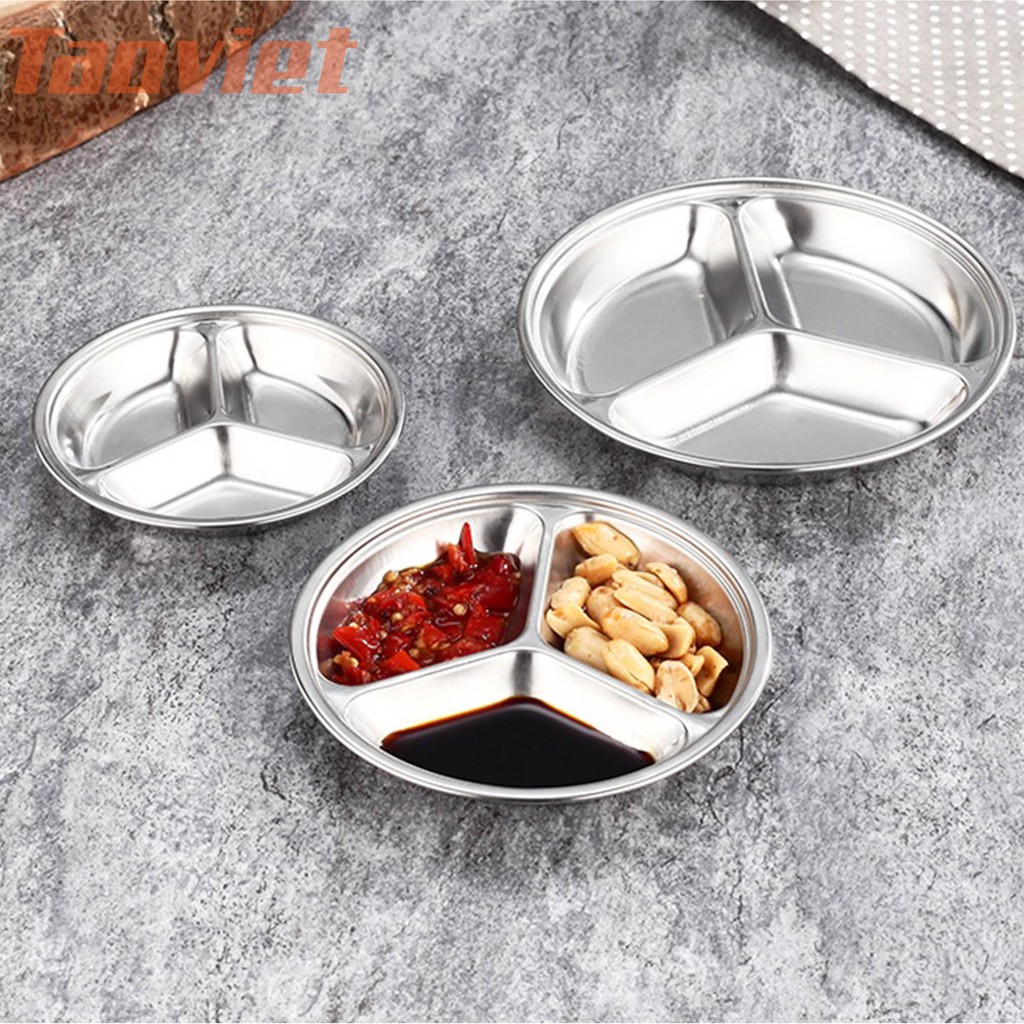 Đĩa Đựng Nước Chấm Hình tròn 2 ngăn 3 ngăn Bằng Inox cao cấp Thiết Kế Sáng Tạo Phong Cách Hàn Quốc