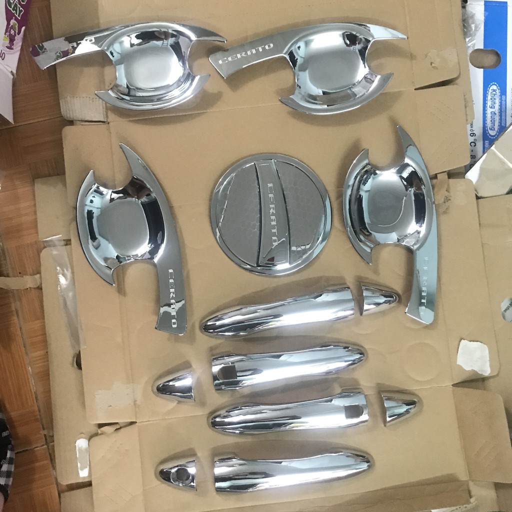 Bộ ốp hõm cửa + tay cửa+ nắp xăng mạ crom xe Kia Cerato đời 2015-2018