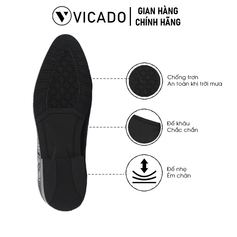 Giày tăng chiều cao nam da bò cao cấp công sở Oxford Vicado FVA0021 màu đen buộc dây