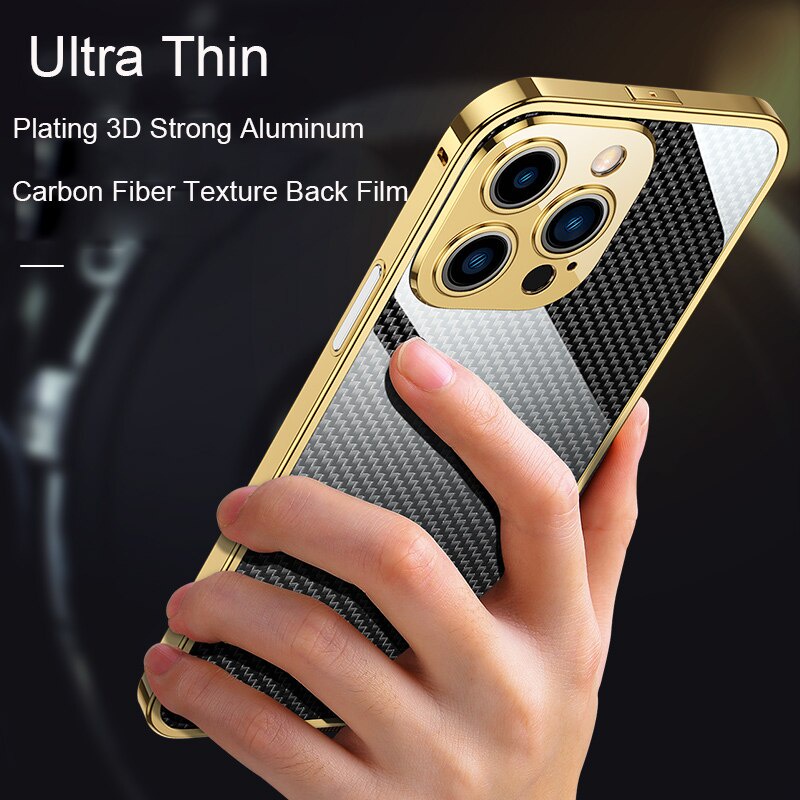 Ốp Điện Thoại Sợi carbon Khung Nhôm Mạ Viền Cho iphone 13 pro max 12 pro mini 11 11 pro max 12