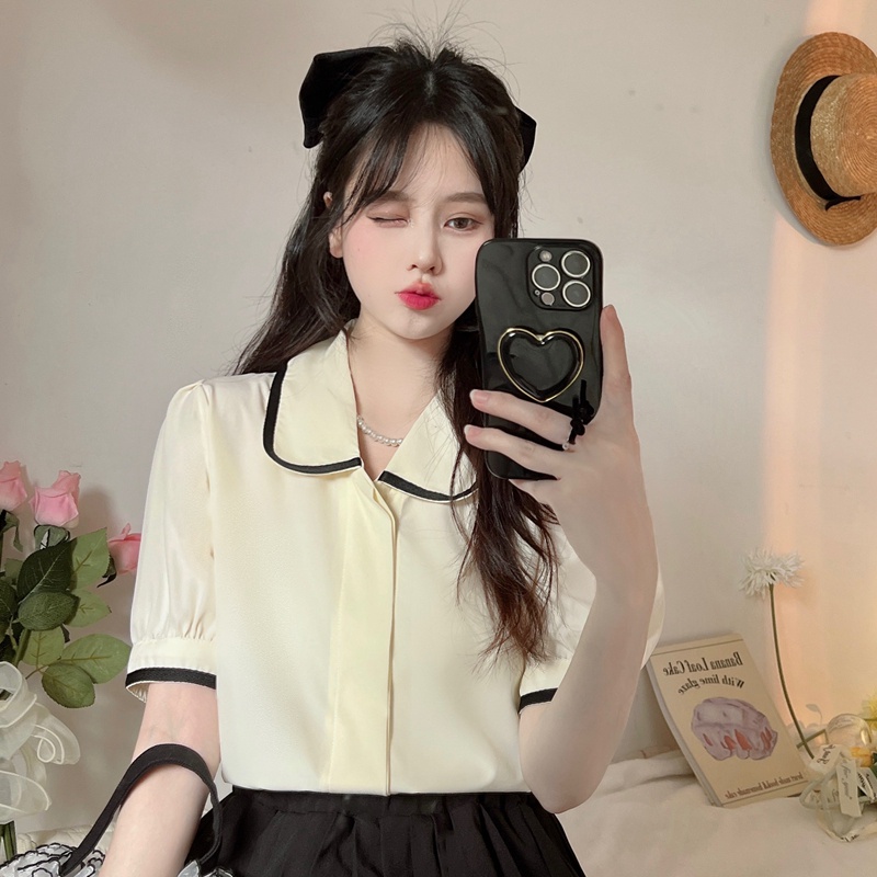 SUXI Áo Sơ Mi Tay Ngắn Phồng Dáng Rộng Màu Sắc Ngọt Ngào Thời Trang Mùa Hè Cho Nữ